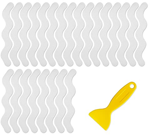 WIBUE 24 Pcs Anti Slip Shower Stickers, Non Slip Bathtub Stickers, Safety Bathtub Strips Adhesive Decals with Premium Scraper for Bath Tub Shower Stairs
