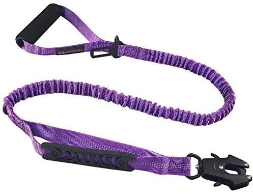 Taktische Hundeleine ohne Ziehen für Stoßdämpfung mit drehbarem Froschclip, elastische Bungee-Hundeleine mit 2 Kontrollgriffen, reflektierend, stoßdämpfend, Trainingsleine für große Hunde (lila)