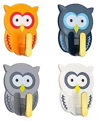 4 Ganchos de Búho, JANDH Gancho Autoadhesivo para Niños, Ganchos Decorativos Sin Perforaciones, Ganchos de Pared para Armario de Niños para Baño, Cocina, Hogar, Puerta, Decoración, Ganchos para Llaves