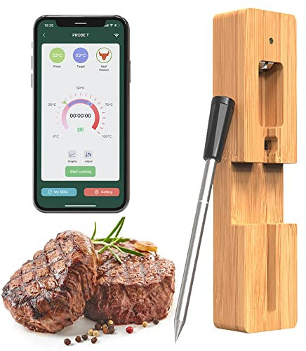 Smart Meat Thermometer, 165ft Long Range Wireless Bluetooth Food Thermometer, Waterproof Thermometer For Oven Grill Kitchen BBQ Air Fryer Smoker Rotisserie, Digital APP Control Grill Food Probe (1)