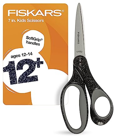 Fiskars Glitzerschere für Kinder ab 12 Jahren, 17,8 cm, für Schule oder Basteln, Schulbedarf, Schwarz