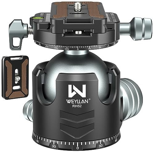 WEYLLAN Tripod Ball Head, Double Panorama 360° Large Heavy Duty Ball Head Mount For Tripod Camera, Tripod Heads For Tripods Low Profile CNC With 2 QR Plates Compatible With Arca-Swiss, Max Load 30KG