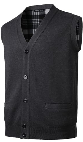 Herothorn Hommes Gilet Pull Veste Tricoté Chandail sans Manches Gilet Loisirs d'affaires avec col en V avec Boutons Cardigans Maille Torsadée Pull-Over Débardeurs