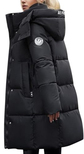 ORANDESIGNE Manteau Femme Hiver Chaud Chic Long Blouson Matelassé Légère Veste Duveteux Mi-Saison Doudoune Ultra Legere Avec Capuche Décontractée Mode Hoodie Puffer Jacket Noir XS