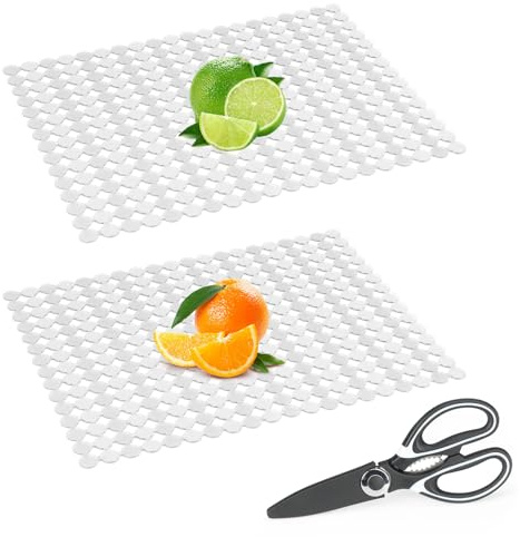 HYEIOL Spülbeckeneinlage 2er-Set, Spülbeckenmatte Zuschneidbar mit Schere, Abtropfmatte Silikon für Emaille/Edelstahl Spülbecken, 30 x 40cm (Transparente), SCD311