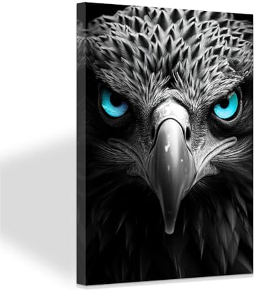 ZXHYWYM Adler Leinwandbilder Tier Wanddekoration Schwarz Weiß Blaue Augen Adler Gemälde Wildtier Kunstdrucke für Büro und Heimdekoration mit Rahmen (D (30.00 x 45.00 cms))
