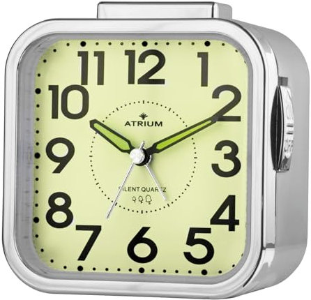 Atrium Seniorenwecker extra deutlich mit Leuchtzifferblatt Analog Quarz ohne Ticken große Zahlen extra lautes Glockensignal silberfarben A530-18