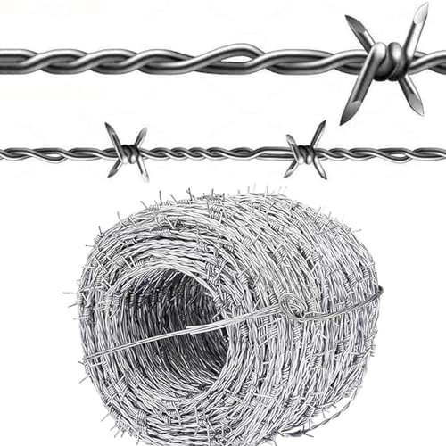 CINVSERW Alambre De Espino, Alambre De Enredo 3 Hilos, Rollo De Alambre De Púas, 4 Puntas Alambre De Púas Multiusos Rollo De Alambre para Proteger Su Jardín O Patio (150m)
