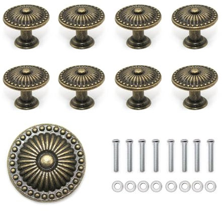 WJUAN Lot de 8 Poignées de Meuble Vintage 24 mm, Boutons Rétro Avec Vis, Adaptés Aux Tiroirs, Cuisines, Salles de Bains, Armoires