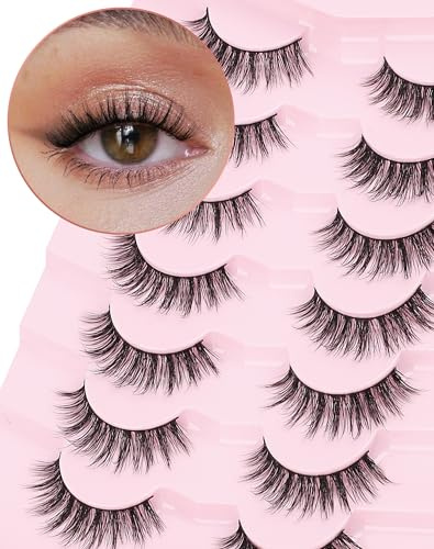 Onlyall Halbe Wimpern Natürlicher Look Falsche-Wimpern Zarte Wimper Klare Bandwimpern Half Lashes Pack 3D NerzimitatWimpern 7 Paare C18
