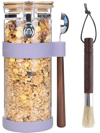 Ken's Kitchen Kaffeedose Luftdicht für 500g Kaffeebohnen Glasbehälter 1,5L mit Deckel & Messlöffel - Vorratsdose für Tee, Zucker, Müsli, Kaffeebohnen aufbewahrung - violett