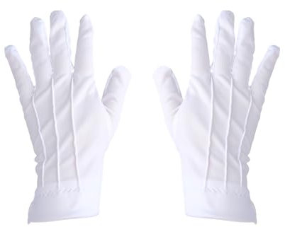 Tabanzhe White Cotton Gloves with Snap Closure - Formal Tuxedo Honor Guard Costume Parade Gloves for Police, Waiters, Drivers, Jewelry Inspection, Household Cleaning
