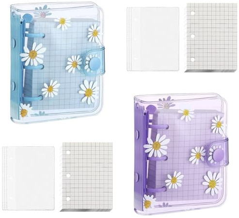 NIYATA 2 Sets mini-Ordner, mit 3 Ringen, Einbanddeckel, transparent, Notizheft mit losen Blättern, mit Innenpapier, Aufbewahrungstasche | Mini-Heft, mit losen Blättern, mit Innenpapier, Aufbewahrungstasche, Mini-Taschenbücher