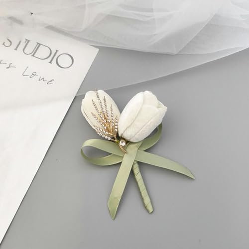 WZBAO Tulpen-Blumen-Ansteckblume aus Samtstoff, Hochzeitsarmband für Brautjungfern, Bräute, Handblume, Hochzeit, Frauen, tanzendes Perlenarmband, K-Ansteckblume