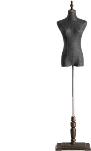 OZSSLJJ Schwarzer weiblicher Schaufensterpuppen-Torso mit Holzsockel, Halbkörper-Schneiderpuppe/Kleiderständer, höhenverstellbar, Modellschaufensterpuppen(A)
