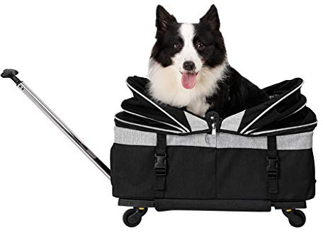 Hundetrolley, Hundebuggy, rollender Hundeautositz mit einzigartigem Dach, Haustiertransportbox mit abnehmbaren Rädern, tragbare Tasche mit weichen Seiten und Griff für kleine und mittelgroße