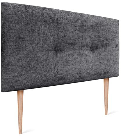 DHOME Kopfteil aus Naturwolle mit Knöpfen, gepolstertes Kopfteil für Winterluxus-Schlafzimmer (Dunkelgraue Wolle, 90x105cm (80/90))