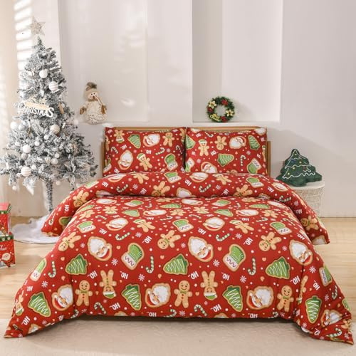 Luowei Winter Weihnachts Bettwäsche 135x200 cm Rot Weich Niedlich Bettwäsche Set Weihnachtsmann Muster Mikrofaser Bettbezug für Teenager Mädchen Jungen mit Reißverschluss und 1 Kissenbezug 80x80 cm
