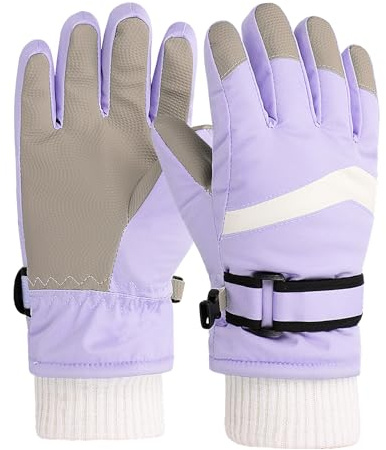 Risipu Kids Ski Gloves Winter Waterproof Glove Warm Fleece Snowproof Snowboard Glove Cold Weather Gloves for 4-12 Boys Girls (Purple, L)