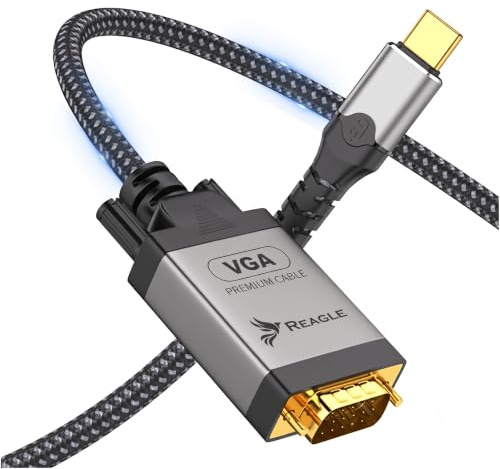 Reagle Câble USB-C vers VGA 1,8 m Full HD 1080p pour moniteur, projecteur et appareils plus anciens, connecteurs plaqués or, extrémités en aluminium, Plug & Play, compatible avec ordinateur portable