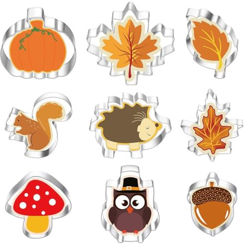 9 Pezzi Tagliabiscotti Autunnali Tagliabiscotti in Acciaio Inox Formine per Biscotti fai da te con foglia d'acero foglia di quercia scoiattolo ghianda riccio zucca per biscotti