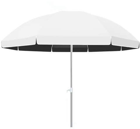 Parasol rond de marché d'extérieur avec protection UV 50+ et 8 baleines réglables en hauteur pour piscine, balcon, abri solaire, 1,8 m, 2,1 m, blanc, 180cm/6ft