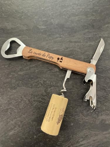 Ouvre bouteille, limonadier, tire bouchon La cuvée de Papy idée cadeau, papy, grand père, anniversaire, fête, Noël, papi, vin