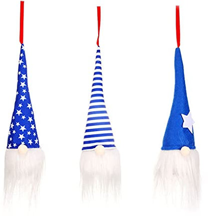 BTGHPI Lot de 3 nains patriotiques à suspendre avec lumière LED pour le 4 juillet