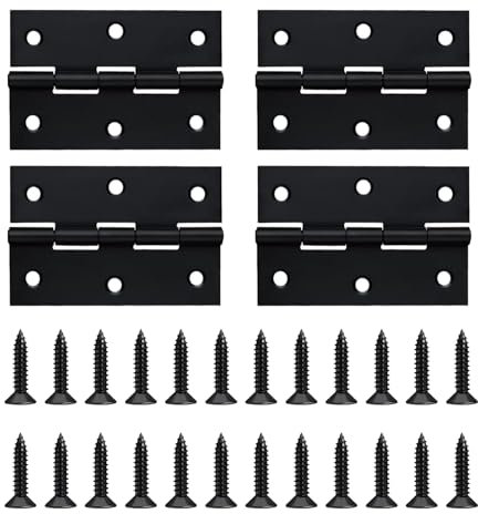 4 Stück Set Scharniere,Schwarz Türscharniere,Schwerlast Scharniere Klappbar,Scharnier Edelstahl Klavierband,Door Verbinder Klein,für Stabil Tür Möbelscharniere Schrank Kisten Klappen,Mit 24 Schrauben