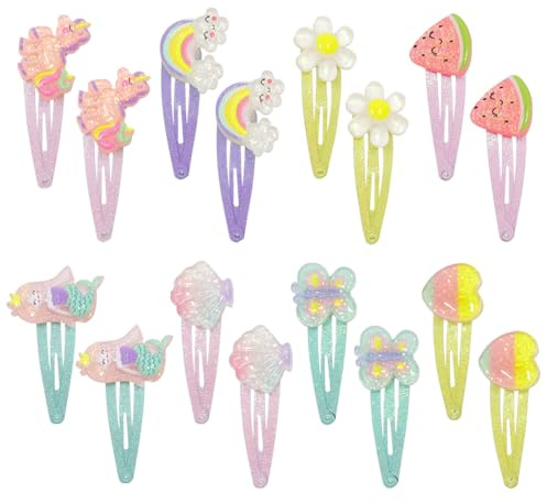 lyualma 16 Stück Haarspangen Set Meerjungfrau Schmetterling Haarschmuck mit Süßen Einhorn Motiven Herzen Regenbogen Haarclips Blumen Accessoire für Kinder