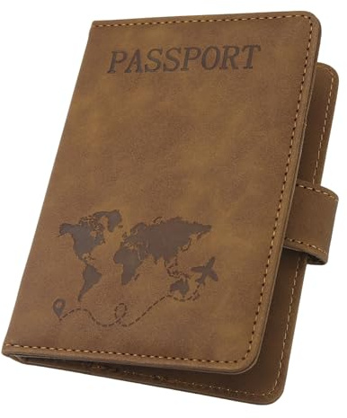 ILIYAH Funda Pasaporte Español Porta Pasaporte Viaje Porta Documentos para Viaje Passport Cover Anti RFID con Hebilla Magnética Ranuras para Tarjetas（Marrón）
