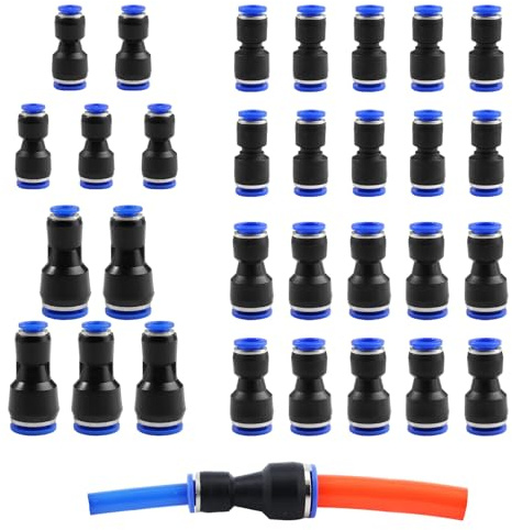 30 Stück Air Push Schnellbefestigungen,Pneumatik Steckverbinder 4 mm -12 mm,Schnellsteckverbinder Druckluft,Fittings Push in Schnellkupplung Verbinder,Druckluftwerkzeuge 4/6/8/10/12mm