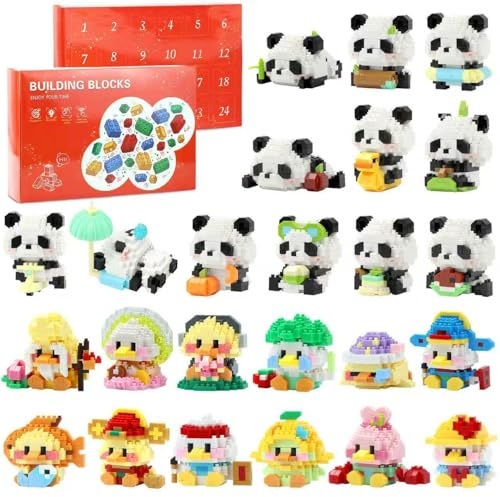 DBPBToU Mini Building Blocks Advent Calendar 2025 For Kids, 24 Surprise Christmas Countdown 2025 Calendar, Fun Gift For Boys And Girls (Duck and Panda)