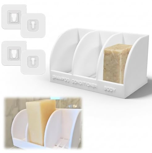 SUNUCO Mehrfach seifenhalter dusche, Seifenschale Ohne Bohren, 3 Bar Seifenständer Wandhalterung, soap Holder Mit Zwei Paar durchsichtigen Klebepads für Bäder, Küchen