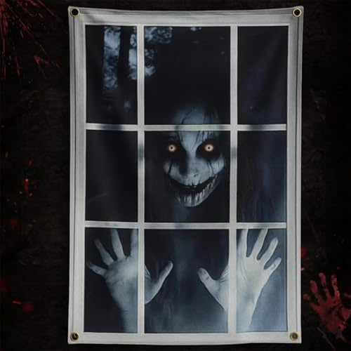 Scary Halloween Decorations, 80 * 120cm HD Print Window Blood Silhouette Window Cover Backdrop, Halloween Decorations for Garden Table Indoor Outdoor Party Décor