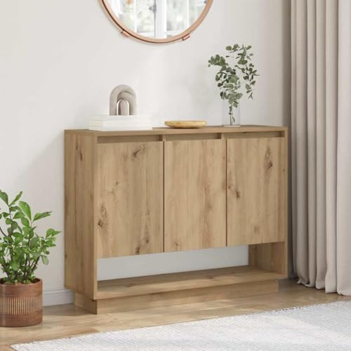 Qnhdfrt Sideboard Eiche handwerklich 97 x 29 x 75 cm Holzwerkstoff - Rustikales Sideboard mit 3 Türen für Wohnzimmer, Küche & Flur
