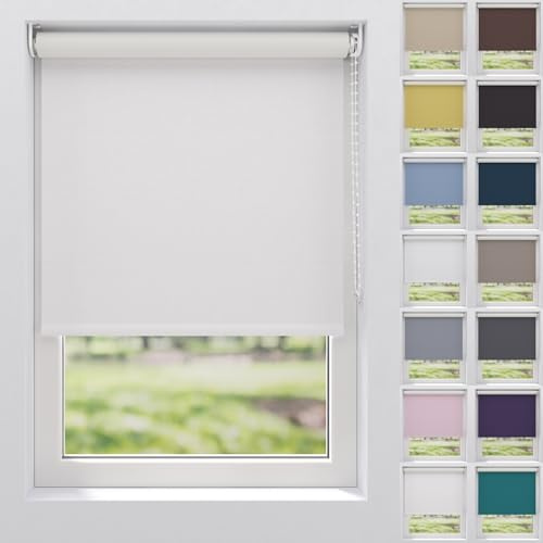Verdunklungsrollo Seitenzugrollo Innenrollo Fenster Tür | Breite 230 cm, Höhe bis 190 cm, Farbe Weiß | Blickdicht Lichtundurchlässig Verdunkelnd | Sonnenschutz Sichtschutz Hitzeschutz