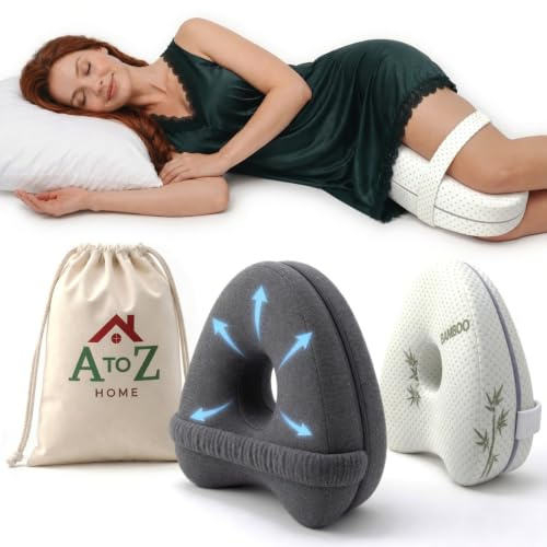A to Z Home Knee Pillow for Sleeping on Side, Orthopaedic Leg Wedge Pillow | Orthopaedic memory foam knee pillow for back pain & hip relief – EXTRA washable bamboo cover, side sleeper support