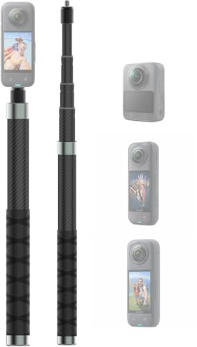 NEOSOU Perche à selfie invisible de 110 cm pour caméra Insta360 X5 X4 X3 DJI Osmo 360, tige d'extension étanche en fibre de carbone pour Insta 360 Accessoires de moto vélo