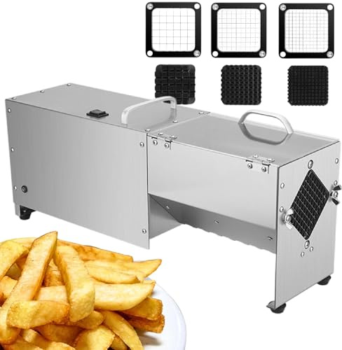 XEEAOFE Coupe-Frites Électrique, Coupe-Pommes de Terre Professionnel Automatique INOX avec Lames de 1/2, 3/8 et 1/3 Pouce pour Pommes de Terre, Carottes, Légumes