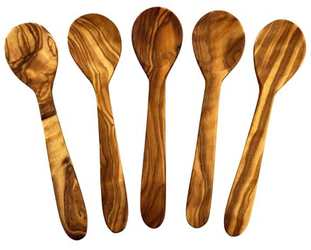Löffel „Piccolo“ 12  cm aus Olivenholz – handgefertigte Kaffeelöffel | Nachhaltig, natürlich & langlebig. 1 Set mit 5 Löffeln.