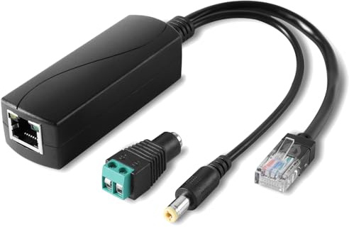 REVODATA 2.5G Ethernet PoE-Splitter 12V/2A mit DC-Steckbuchse, DC 5,5 * 2,1mm Stecker, 48V PoE zu DC 12V/2A 24W Ausgang, Konform mit IEEE 802.3af/at für DIY & Verschiedene Anwendungen (PS5712TG-B)