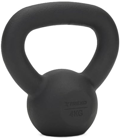XTREXO Kettlebell Gusseisen, Kugelhantel Guss mit Flachem Boden, Pulverbeschichteter Griff, Schwunghantel für Krafttraining CrossFit Home Gym (4 kg)