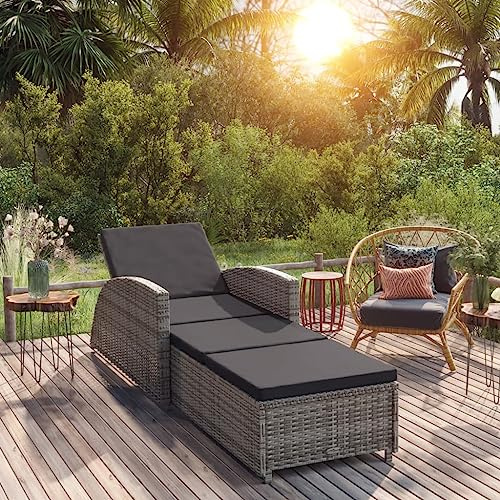 QZZCED Verstellbare Gartenliege mit dekorativem Kissen, wetterfestes PE-Rattan, für Terrasse, Pool und Außenbereiche, verstellbare Rückenlehne und bequeme Armlehnen