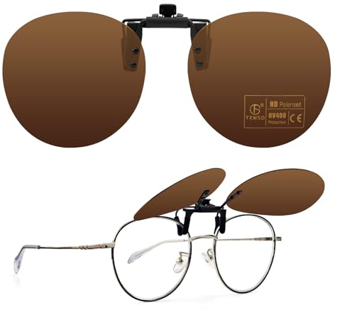 TEMSO Solglasögon med klämma för män kvinnor, klassiska polariserade Clip-on solglasögon för körglasögon, klar syn, anti-bländning, Brun katt.3, M 55*48MM