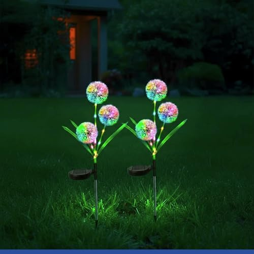 Maximex Solar LED Gartenstecker Pusteblume, 2er Set, LEDs in 5 Farben, 2 Lichtmodi, Dämmerungssensor, wetterfest, Solar Gartenbeleuchtung für Beete und Pflanzkübel, 9 x 75 cm, Polyester/Metall