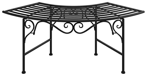 Mhdvray Baumbank 113 cm Schwarz halbrund aus wetterfestem Stahl Modernes Design mit 2 Sitzer 110 kg Tragkraft Sitzbank Garten Balkon und Hof