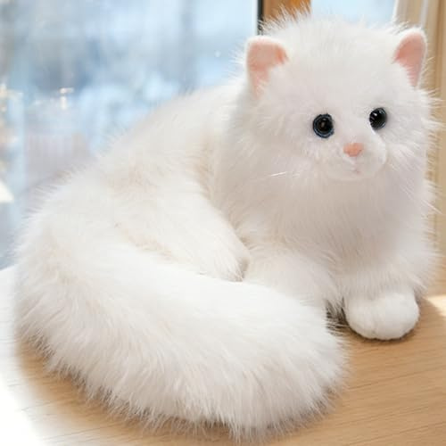 Xiyocadt Katze Kuscheltier, 30cm Klein Plüschtier, Weiß Grau Stofftier Plüsch Puppe Plüschtiere, Geschenk für Jungen Mädchen (Weiß)