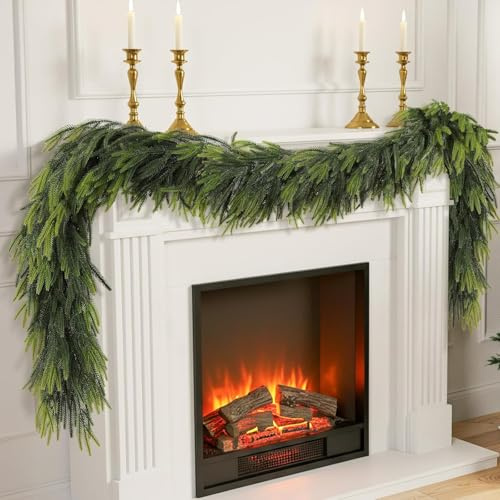 N&T NIETING Christmas Norfolk Pine Garland for Christmas Decor, 6FT 1Pcs | Real Touch Pine Artificial Garlands, Faux Greenery Garland, Winter Christmas Garland for Table Fireplace Christmas Decor