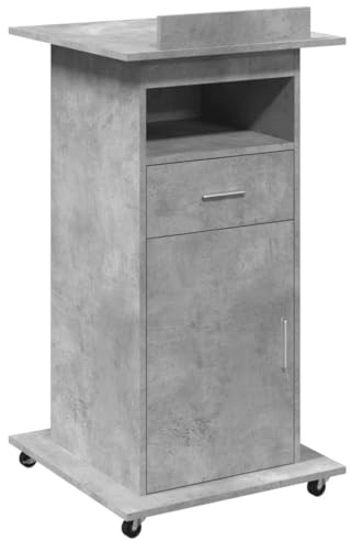 HETFTJN Scrivania a rotelle compatta, grigio cemento, 55 x 55 x 107 cm, piano inclinabile, 1 cassetto e 2 scomparti, mobili da ufficio salvaspazio per casa, ufficio, conferenze o presentazioni
